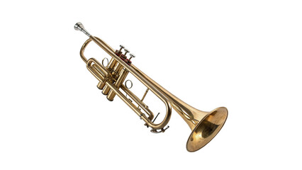 Obraz premium Shiny metallic brass trumpet musical instrument isolated on transparent background