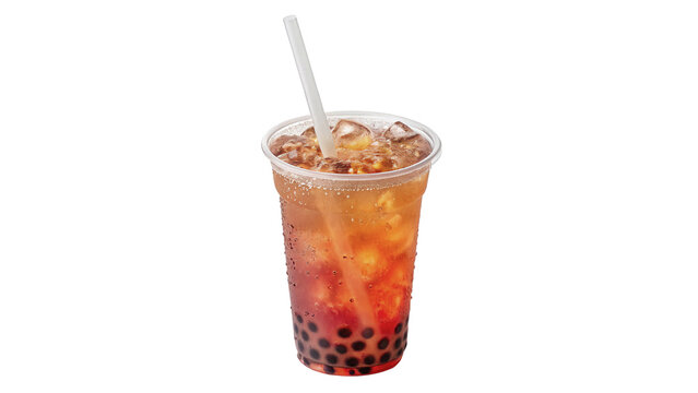 Iced boba bubble tea milk beverage isolated on transparent background