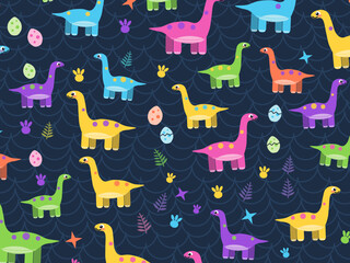 Colorful Prehistoric Dinosaurs Childrens Wallpaper Design © iushakovsky