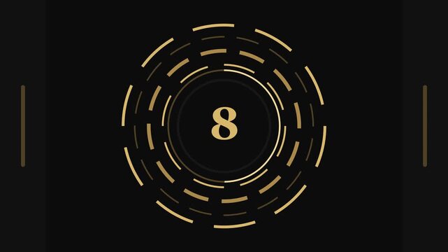 Golden 10 to 0 Countdown Timer Animation with Elegant Circular Rings and Rotating Gold Arcs on Black Background, Luxury Motion Graphics