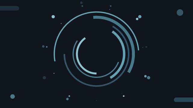 Abstract Blue Circular Rings Animation with Glowing Cyan Arcs and Floating Particles on Dark Background, Futuristic Technology Motion Graphics