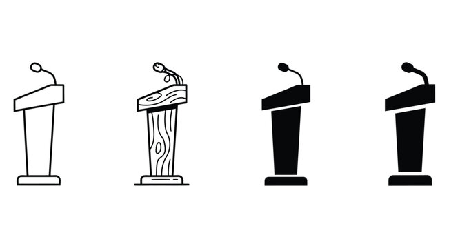 Podium icon vector set displaying conference stage lectern styles
