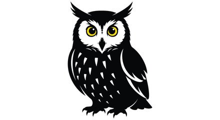 Obraz premium Black silhouette of an owl with yellow eyes on a white background