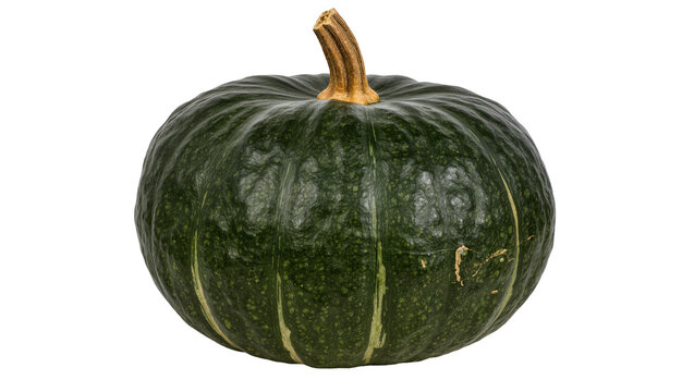 Dark green kabocha squash with ribbed texture, isolated on transparent background