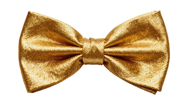 Shiny metallic gold bow tie accessory, isolated on transparent background