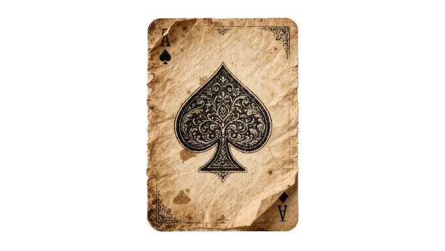 Vintage ace of spades playing card with ornate design, isolated on transparent background