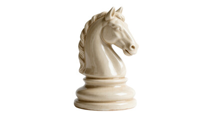Creamy beige ceramic chess knight piece, isolated on transparent background © Niamh