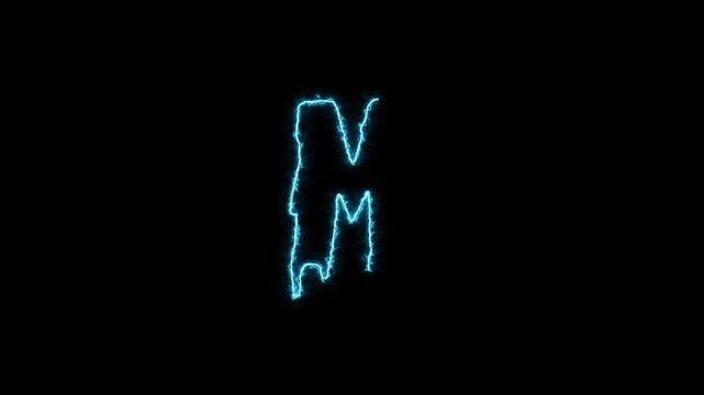 Glowing Cyan Electric Plasma Letter M Typography Animation
