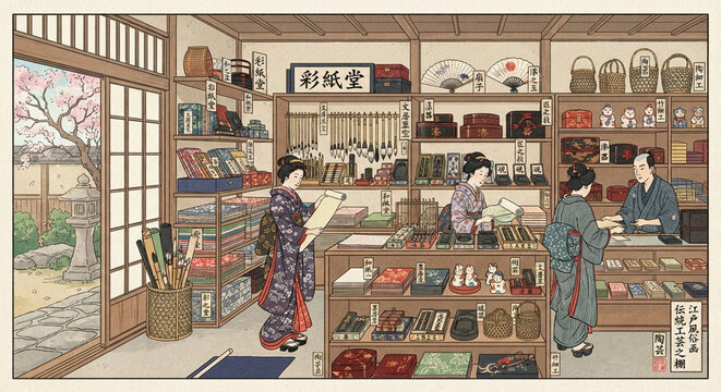 Ukiyo-e Style Japanese General Store