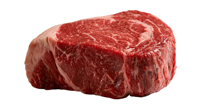 Raw thick cut ribeye beef steak with visible marbling