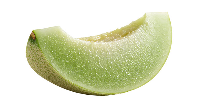 Fresh ripe slice of green honeydew melon with textured rind