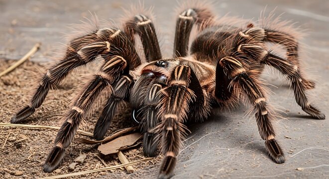 Close up of a large hairy tarantula spider