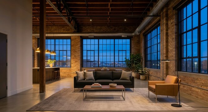 Industrial loft conversion with exposed brick