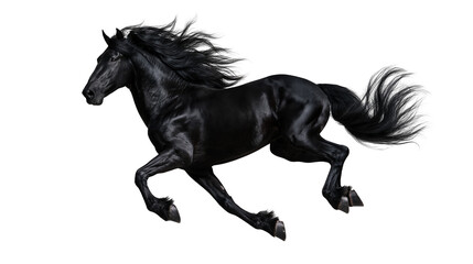 Majestic black stallion horse galloping with flowing mane and tail © Cressida