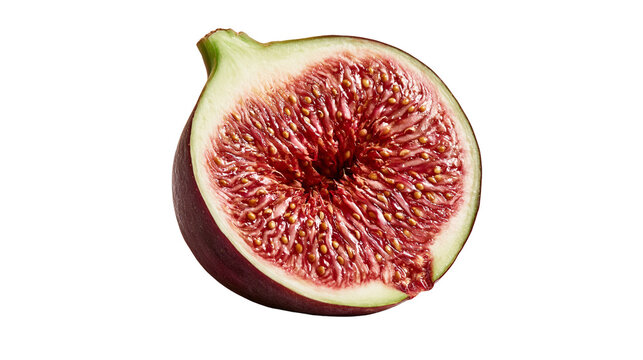 Fresh ripe fig fruit half with purple skin and red seeded pulp
