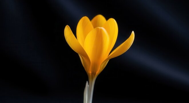 Beautiful single yellow crocus flower on dark background