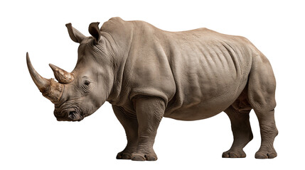 Fototapeta premium Large adult white rhinoceros standing in profile with prominent horns