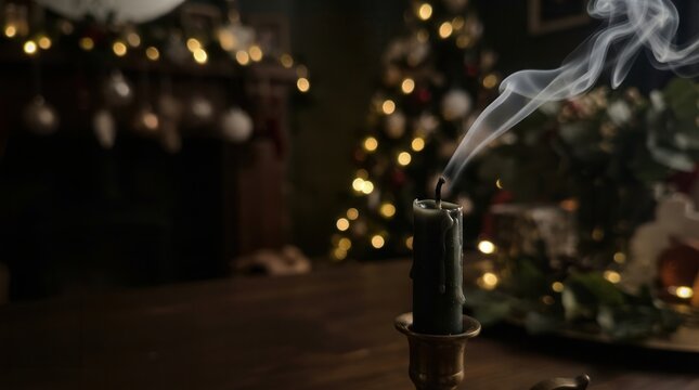 White Smoke Curling from Extinguished Candle at Table