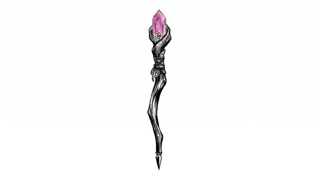 Illustration of a wooden magic staff with a purple crystal
