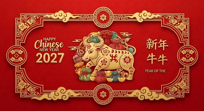 Happy chinese new year 2027 ox illustration