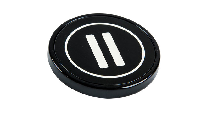 Black round internet media pause button icon isolated on transparent background