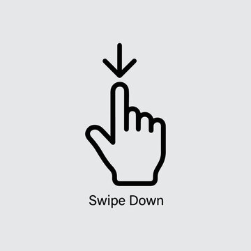 Swipe Down Gesture Hand Icon with Downward Arrow, Mobile Touchscreen Navigation Symbol, User Interface Interaction and Gesture Control Illustration