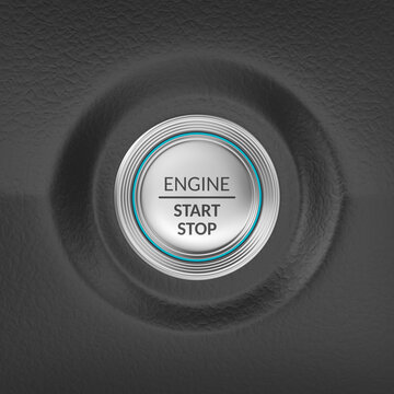 Engine start stop button on car dashboard