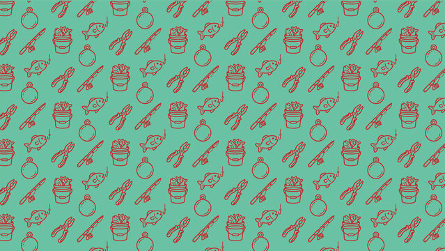 Fishing doodle vector pattern design
