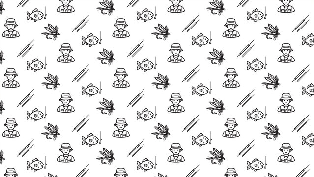 Fishing doodle vector pattern design