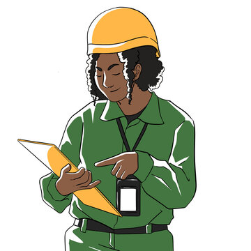 woman construction worker with clipboard