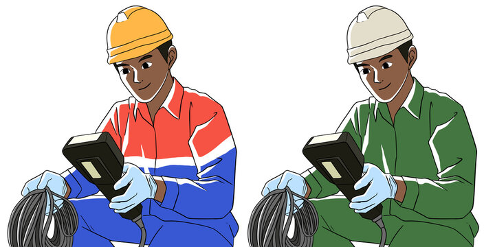 2 professional worker man wearing construction shirt and helmet, engineering man
