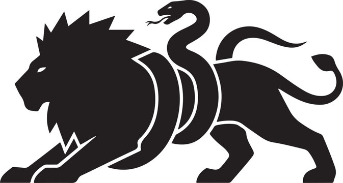 crawling snake lion  silhouette vector icon illustration with white background