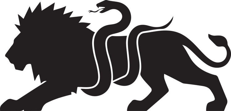 crawling snake lion  silhouette vector icon illustration with white background