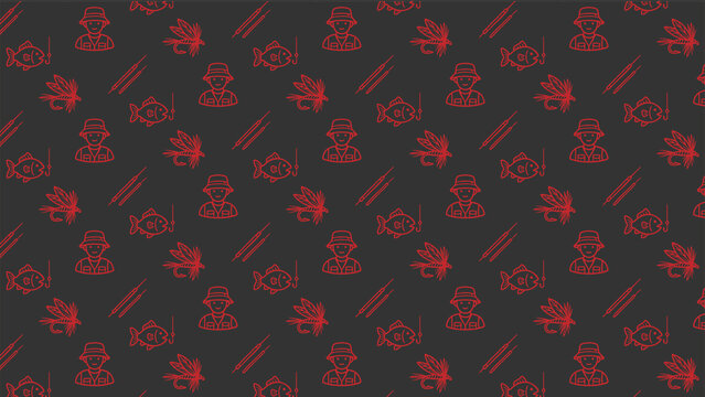 Fishing doodle vector pattern design