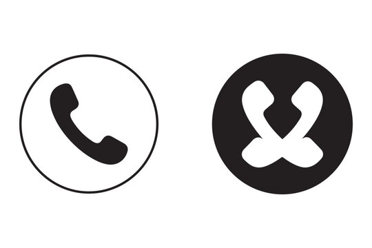 Phone calling icon in flat round button style, isolated vector symbol for mobile communication and calls.