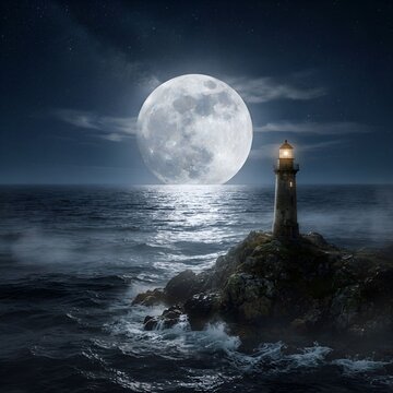 The moon rising over the sea