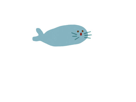Surprised blue seal cartoon with whisker, flipper and cute playful expression