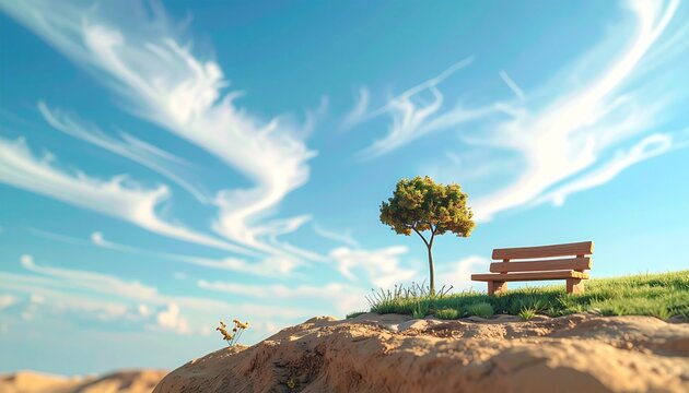 Tiny Bench And Sweeping Cirrus Cloudscape Background4