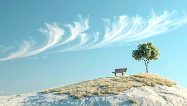 Tiny Bench And Sweeping Cirrus Cloudscape Background2