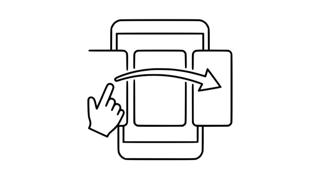 Minimalist line icon showing a hand swiping on a smartphone screen