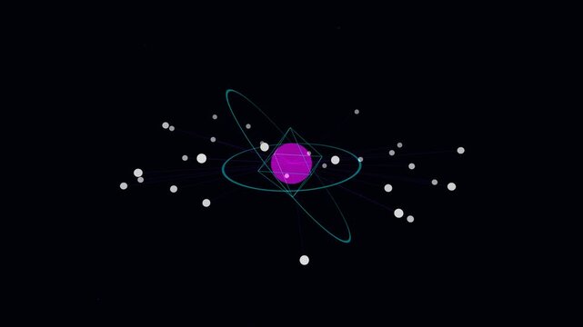Cinematic 3D animation of a futuristic quantum supercomputer processor core featuring glowing floating qubits, laser entanglement lines, and pulsing magnetic containment rings.