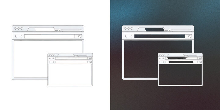 Web browser window icons showing light blue interface elements for design.