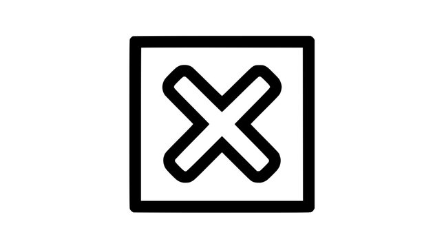 Black cross mark icon inside a square frame