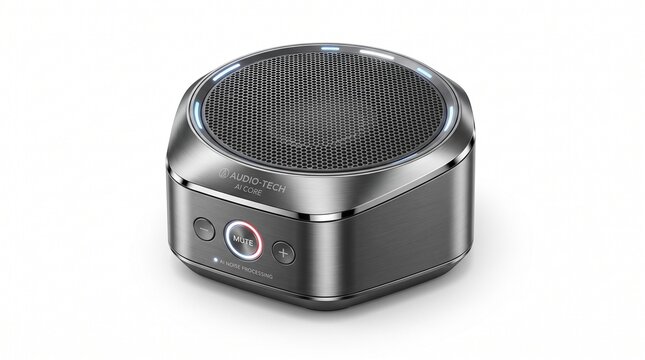Wireless conference speakerphone with mute button on white background