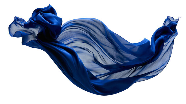 Flowing royal blue silk fabric fluttering in the air