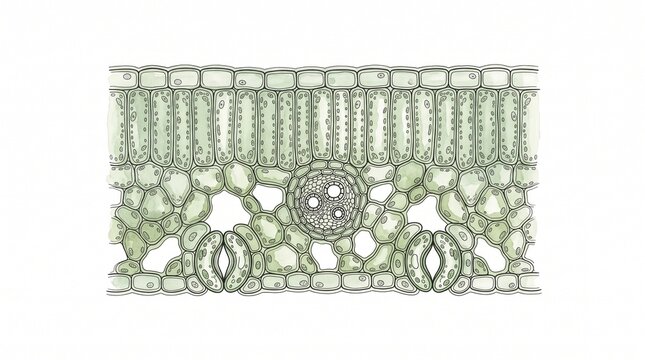 Botanical Cross Section of Leaf with Stomata Illustration