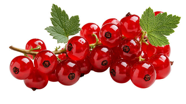 Fresh ripe red currants on a green leafy stem