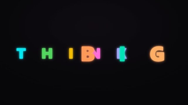 Multicolor neon kinetic typography featuring THINK BIG, where THINK forms with controlled motion and BIG expands dramatically to express the visual idea of a growing concept.