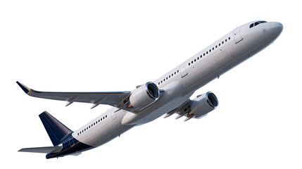 White passenger jet airplane taking off with blue tail fin © Isadora