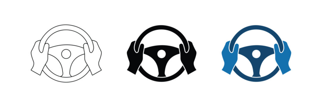 Steering Wheel Icon Set &ndash; Driving and Car Control Symbols Vector